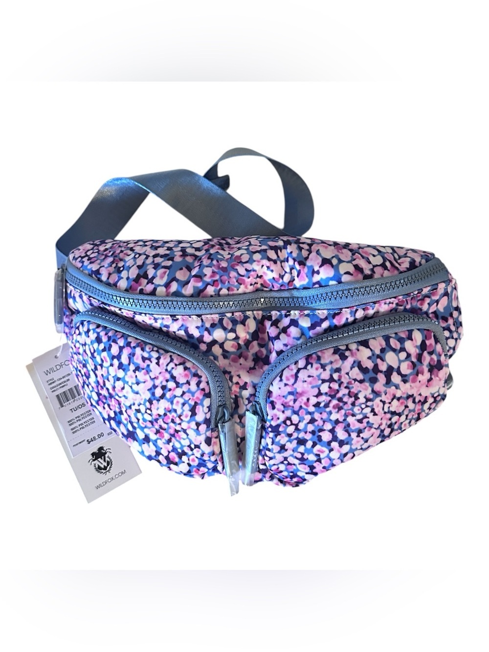 NWT Wildfox Purple Floral Puffer Sling Bag / Belt Bag.